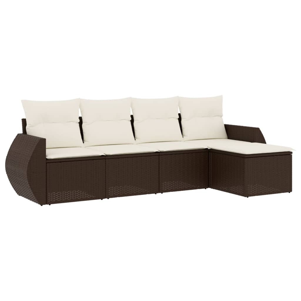 Set Divano da Giardino 5 pz con Cuscini Marrone in Polyrattan - homemem39