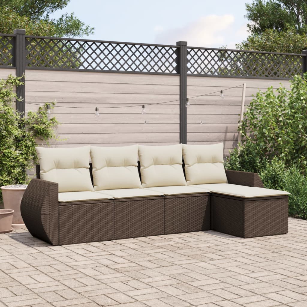 Set Divano da Giardino 5 pz con Cuscini Marrone in Polyrattan - homemem39