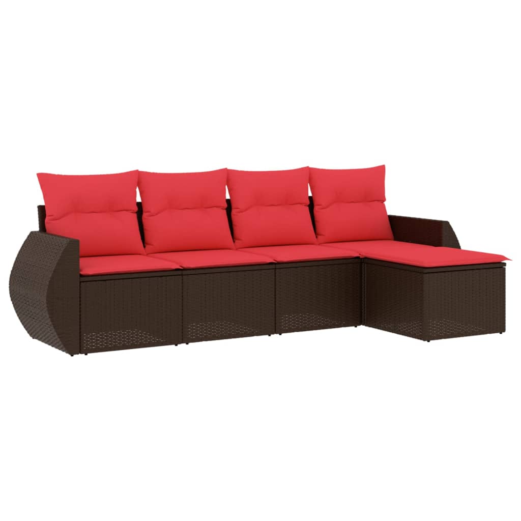 Set Divani da Giardino 5 pz con Cuscini Marrone in Polyrattan | homemem39