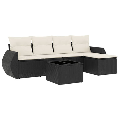 Set Divano da Giardino 6 pz con Cuscini Nero in Polyrattan | homemem39