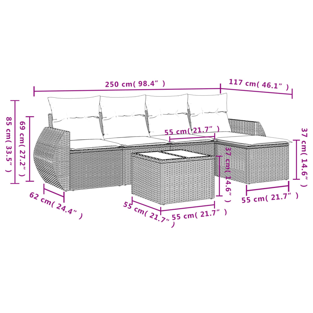 Set Divano da Giardino 6 pz con Cuscini Nero in Polyrattan | homemem39