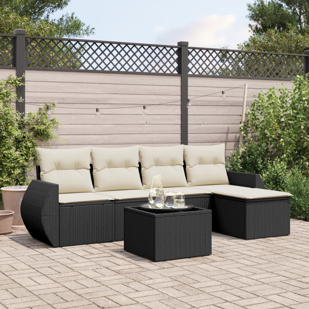 Set Divano da Giardino 6 pz con Cuscini Nero in Polyrattan | homemem39