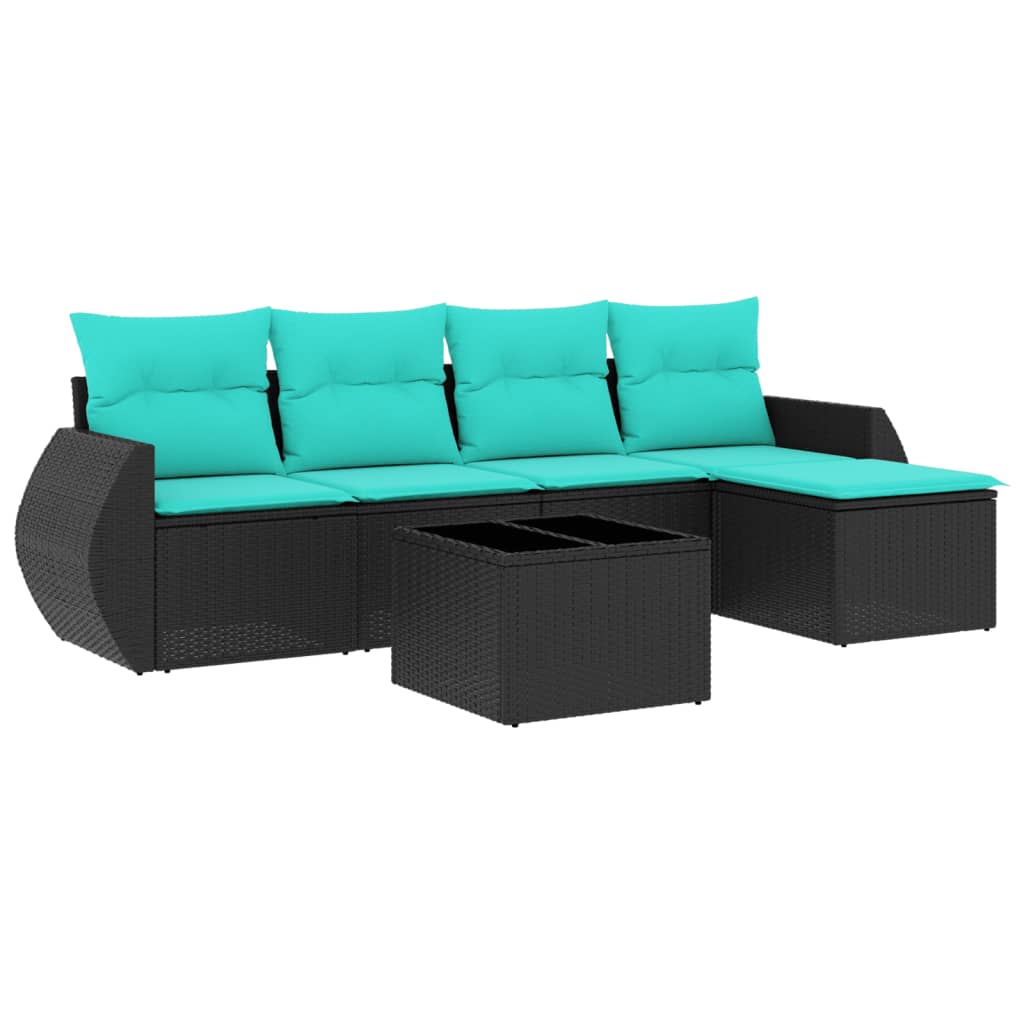 Set Divani da Giardino 6 pz con Cuscini Nero in Polyrattan | homemem39