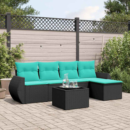 Set Divani da Giardino 6 pz con Cuscini Nero in Polyrattan