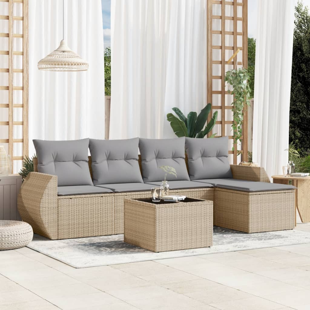 Set Divano da Giardino 6 pz con Cuscini Beige in Polyrattan - homemem39