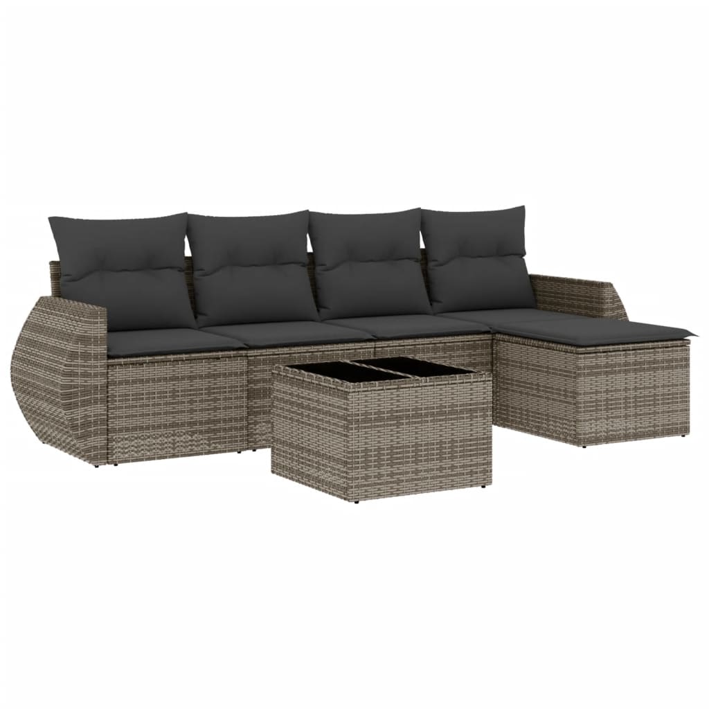 Set Divano da Giardino 6 pz con Cuscini Grigio in Polyrattan | homemem39