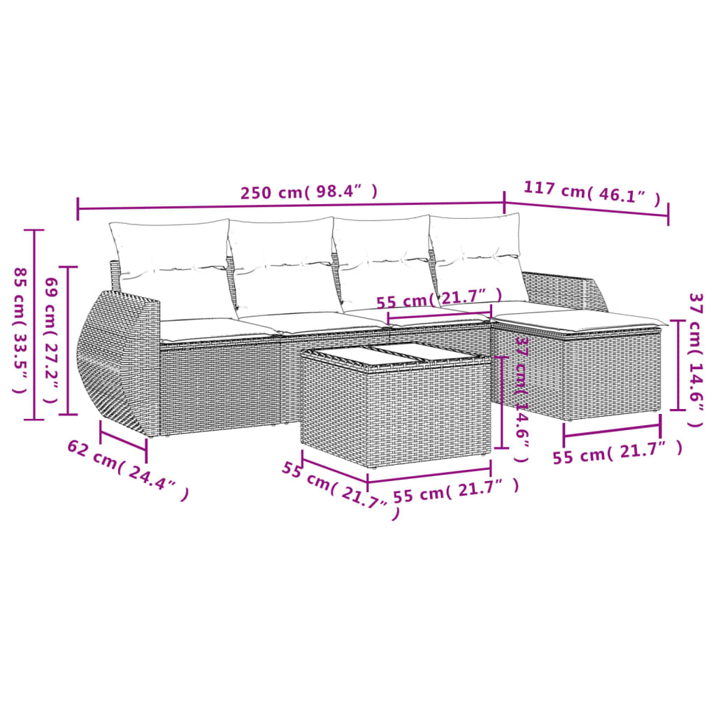 Set Divano da Giardino 6 pz con Cuscini Grigio in Polyrattan | homemem39
