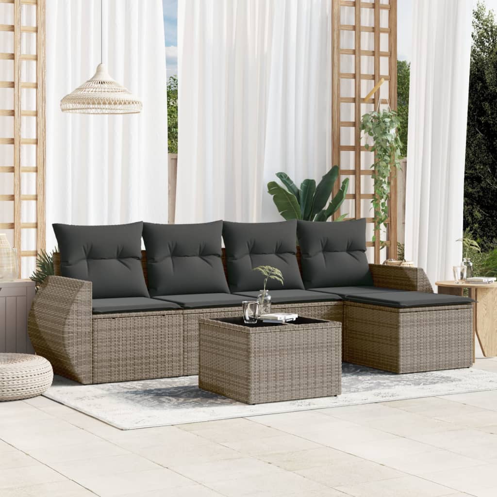 Set Divano da Giardino 6 pz con Cuscini Grigio in Polyrattan | homemem39