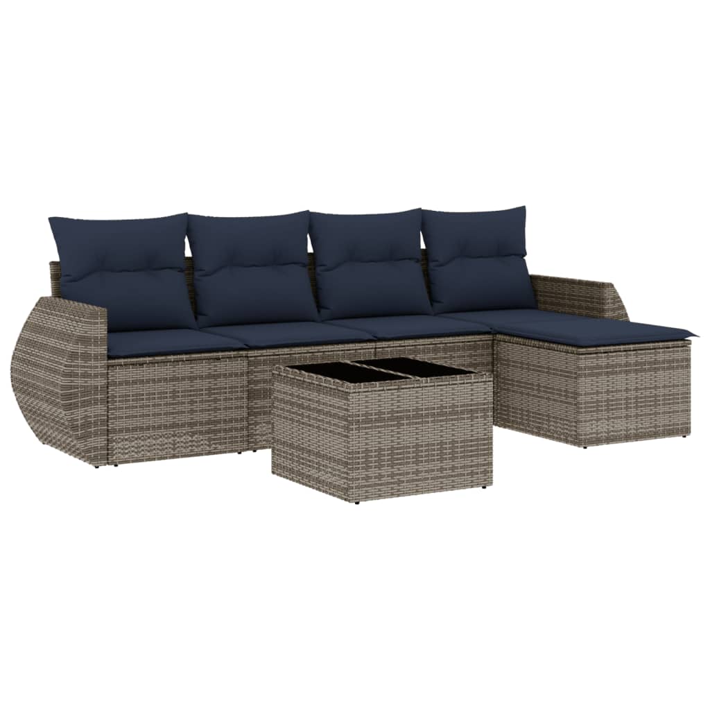 Set Divani da Giardino 6 pz con Cuscini Grigio in Polyrattan | homemem39