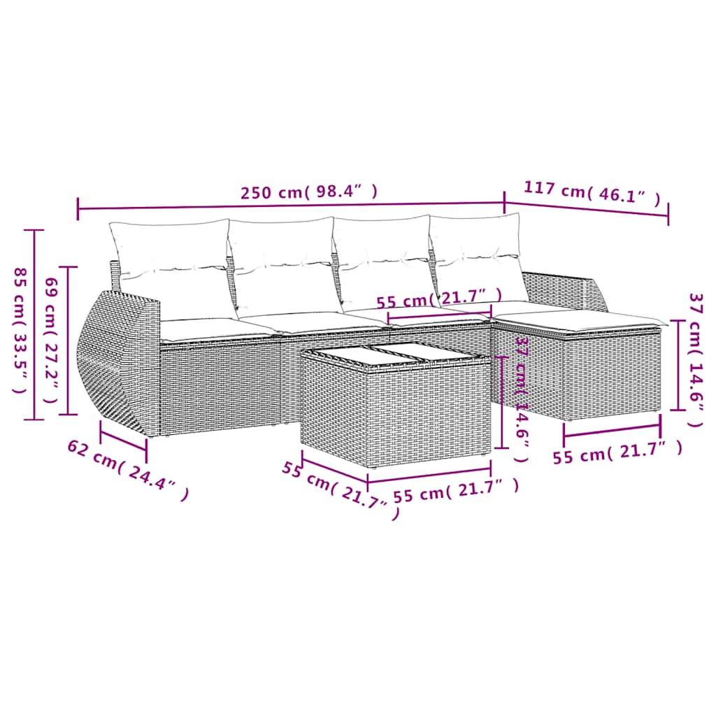 Set Divani da Giardino 6 pz con Cuscini Grigio in Polyrattan | homemem39