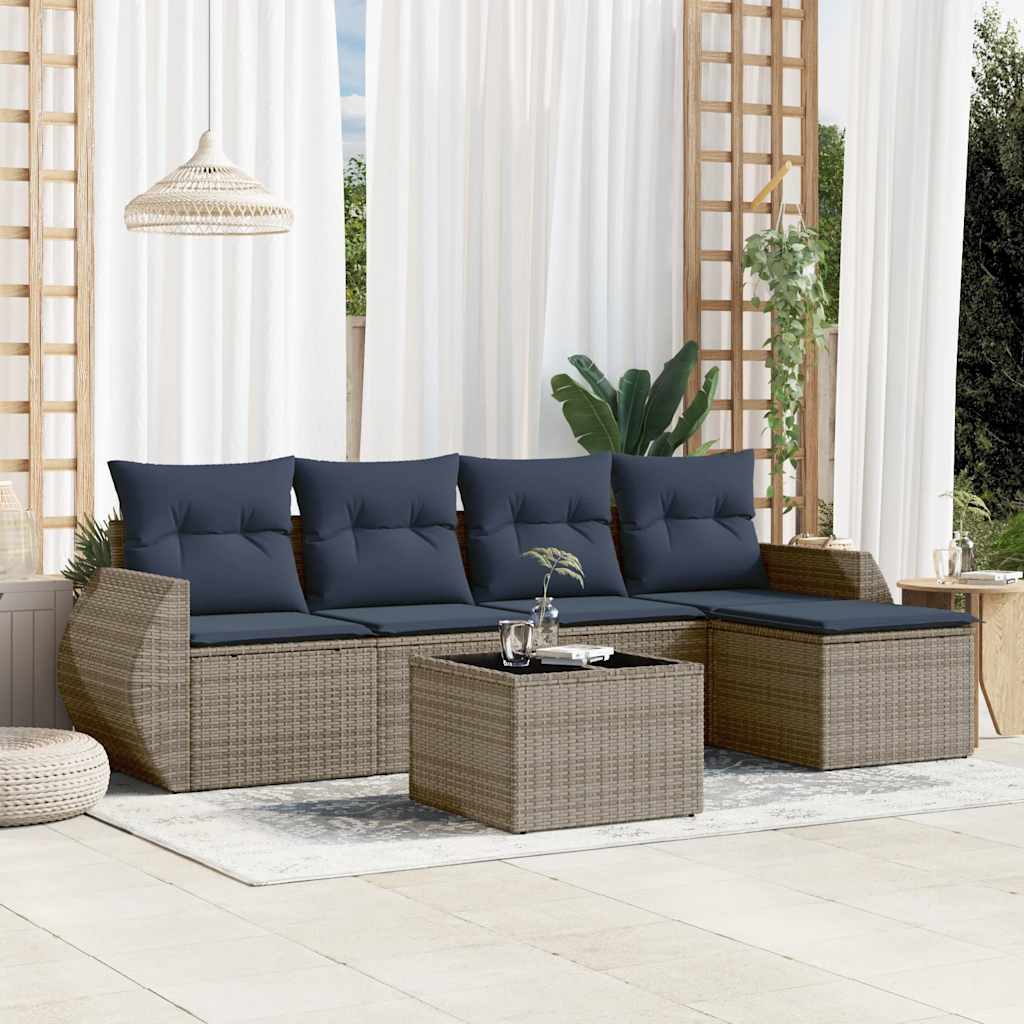 Set Divani da Giardino 6 pz con Cuscini Grigio in Polyrattan | homemem39