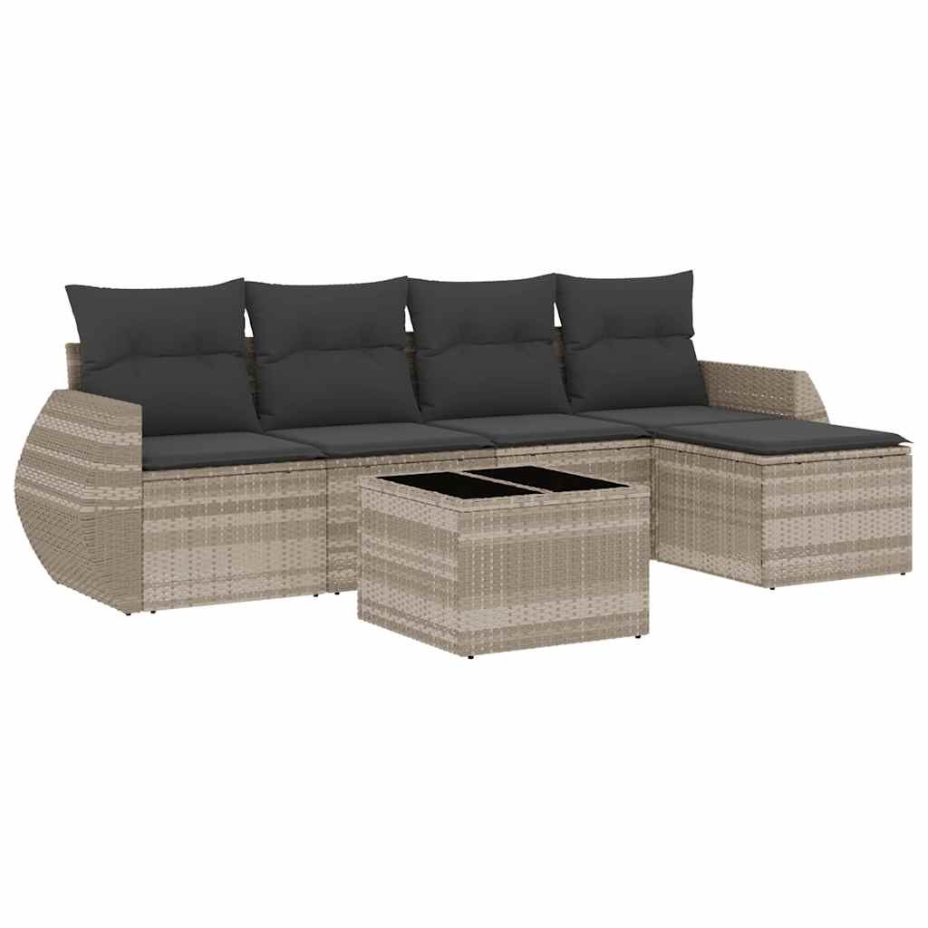 Set Divano da Giardino 6pz con Cuscini Grigio Chiaro Polyrattan | homemem39