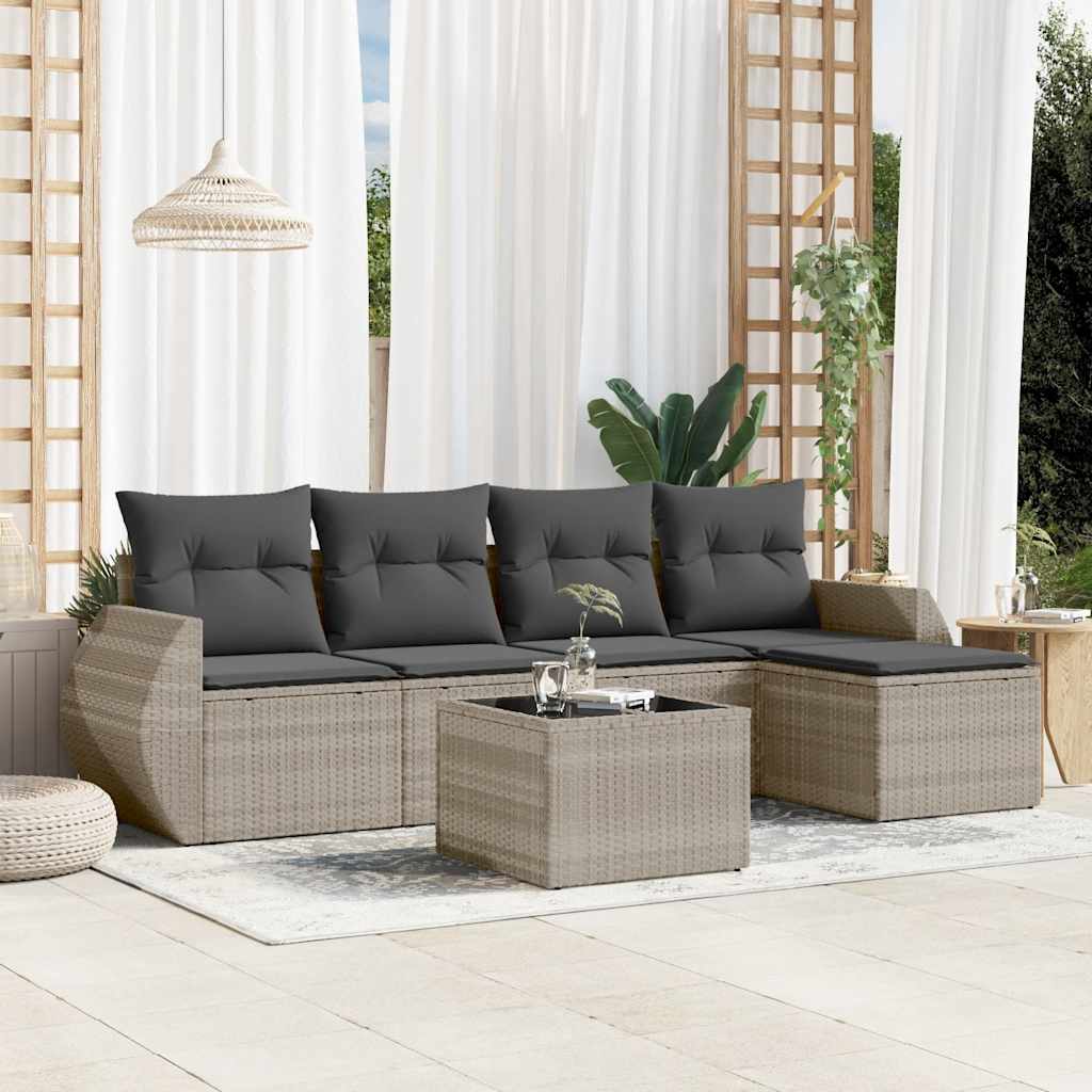 Set Divano da Giardino 6pz con Cuscini Grigio Chiaro Polyrattan | homemem39