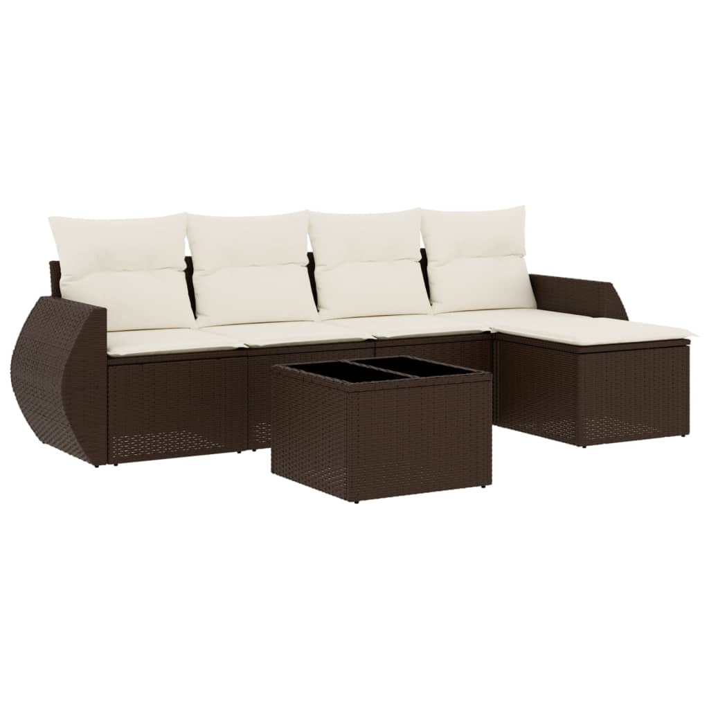 Set Divano da Giardino 6 pz con Cuscini Marrone in Polyrattan | homemem39