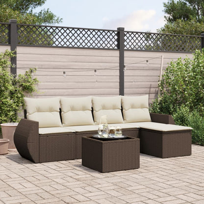 Set Divano da Giardino 6 pz con Cuscini Marrone in Polyrattan | homemem39