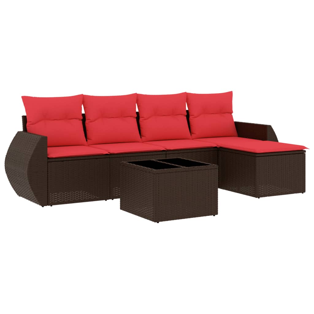 Set Divani da Giardino 6 pz con Cuscini Marrone in Polyrattan | homemem39