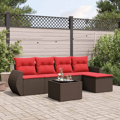 Set Divani da Giardino 6 pz con Cuscini Marrone in Polyrattan | homemem39