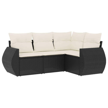 Set Divani da Giardino 4 pz con Cuscini Nero in Polyrattan - homemem39