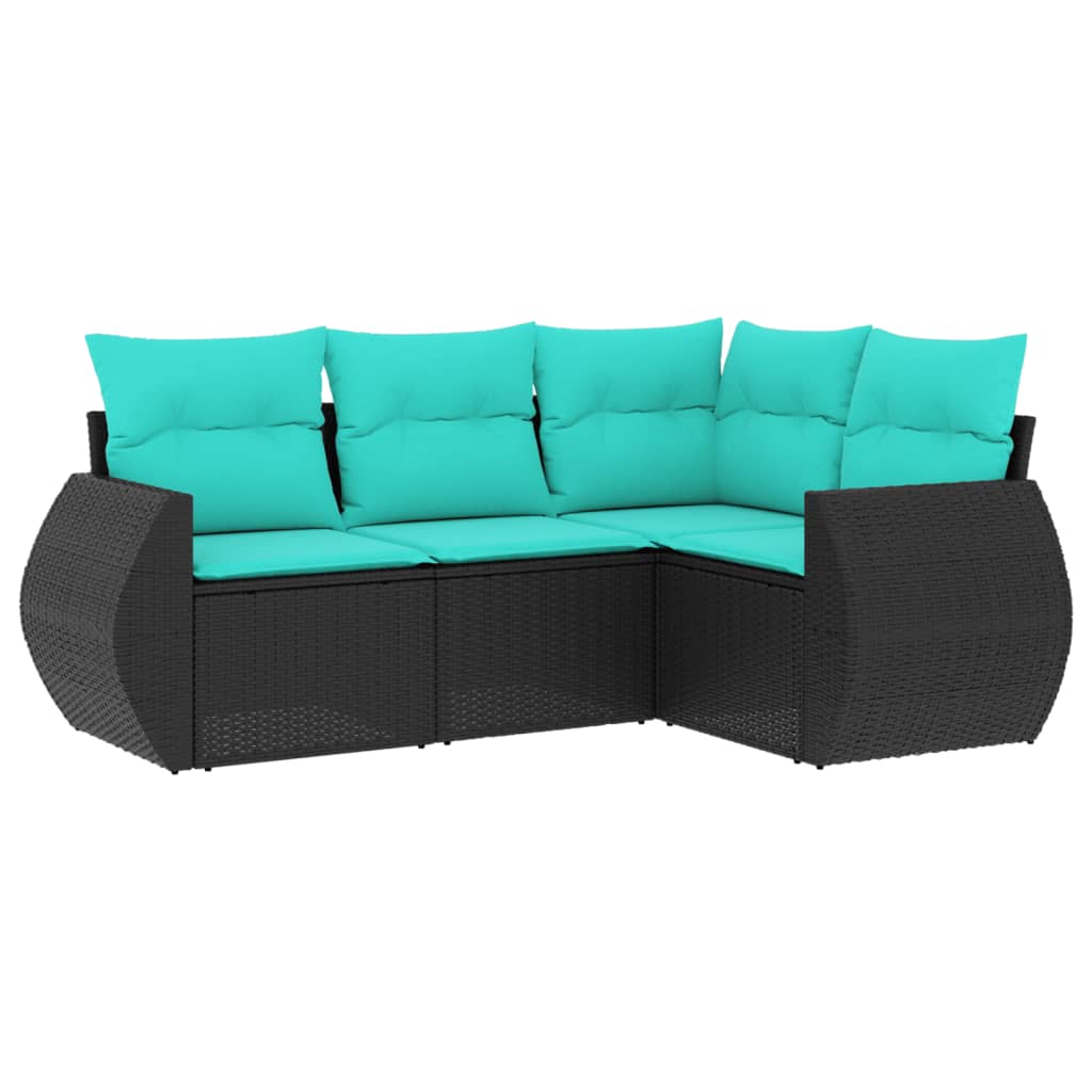 Set Divani da Giardino 4 pz con Cuscini Nero in Polyrattan | homemem39