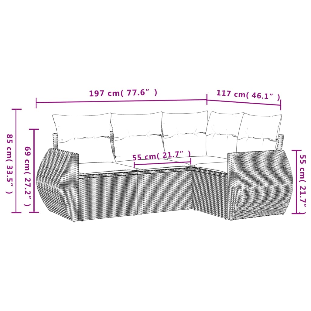 Set Divani da Giardino 4 pz con Cuscini Nero in Polyrattan | homemem39