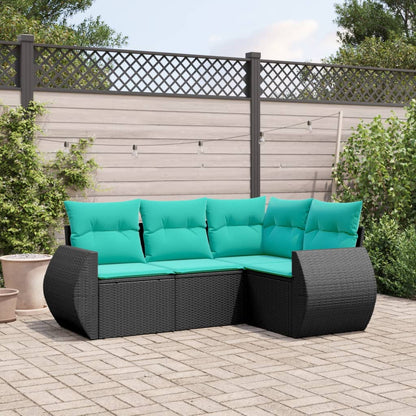Set Divani da Giardino 4 pz con Cuscini Nero in Polyrattan | homemem39