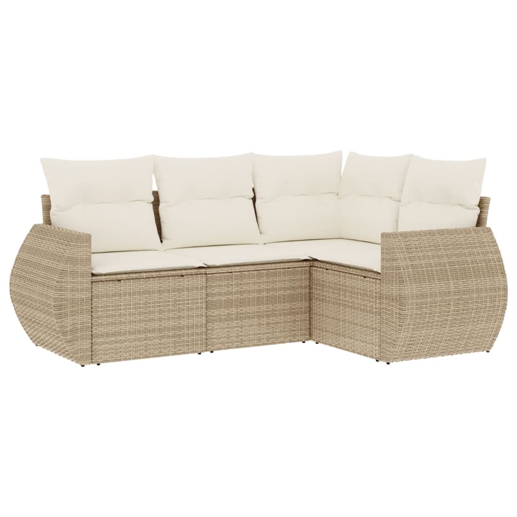 Set Divano da Giardino 4 pz con Cuscini Beige in Polyrattan - homemem39