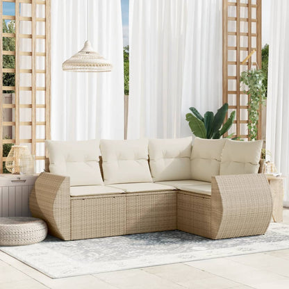 Set Divano da Giardino 4 pz con Cuscini Beige in Polyrattan - homemem39