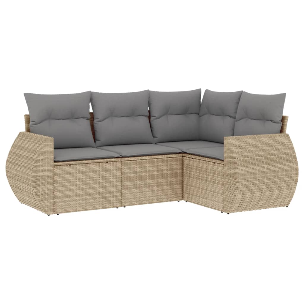 Set Divano da Giardino 4 pz con Cuscini Beige in Polyrattan | homemem39