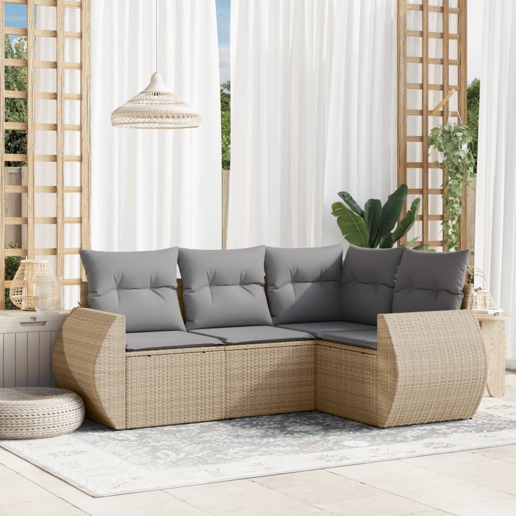 Set Divano da Giardino 4 pz con Cuscini Beige in Polyrattan | homemem39