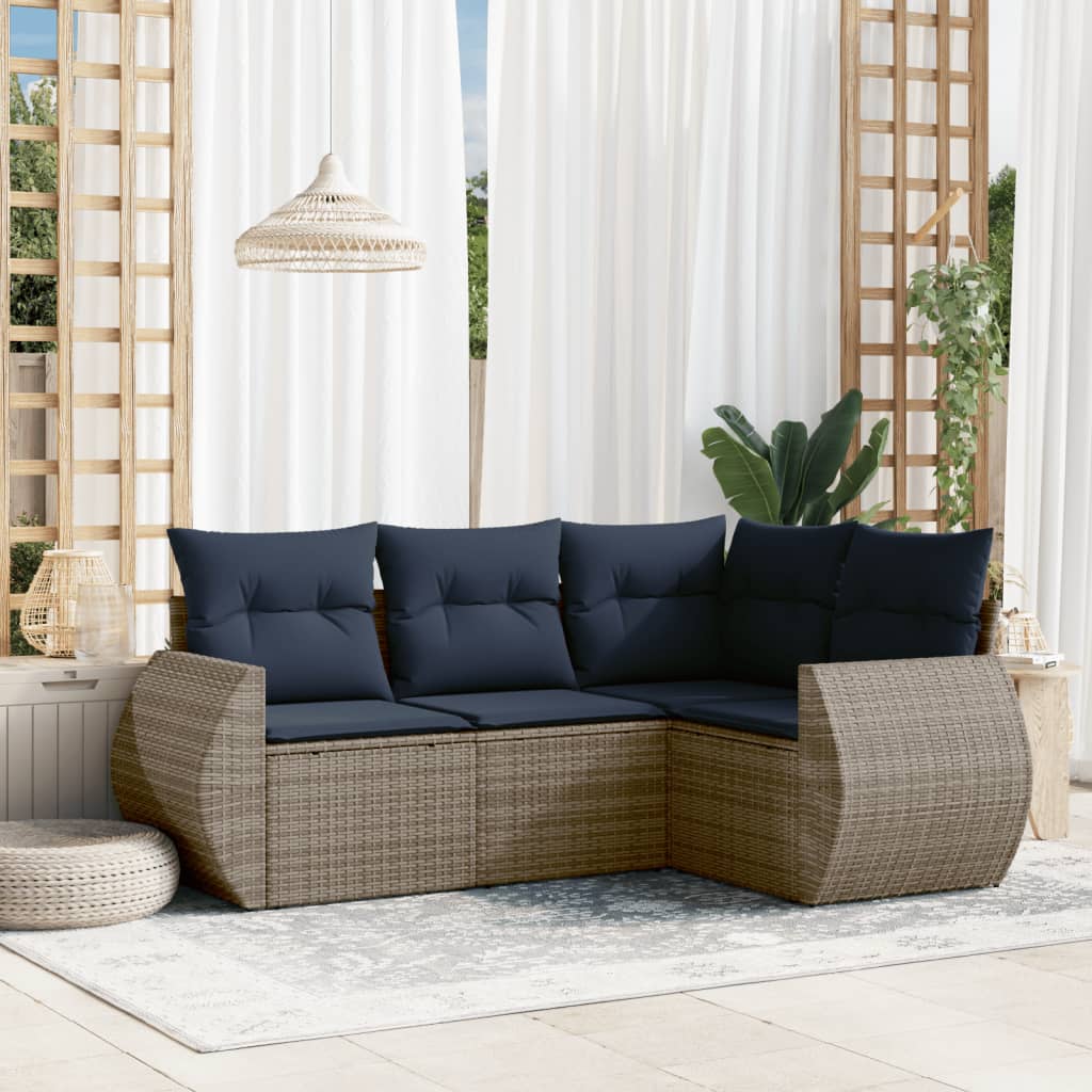 Set Divani da Giardino 4 pz con Cuscini Grigio in Polyrattan | homemem39