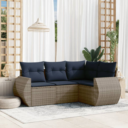 Set Divani da Giardino 4 pz con Cuscini Grigio in Polyrattan | homemem39