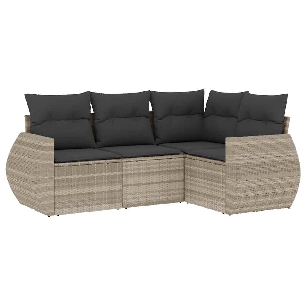 Set Divano da Giardino 4pz con Cuscini Grigio Chiaro Polyrattan | homemem39