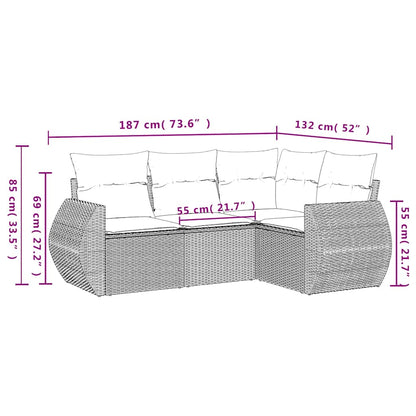 Set Divano da Giardino 4pz con Cuscini Grigio Chiaro Polyrattan | homemem39