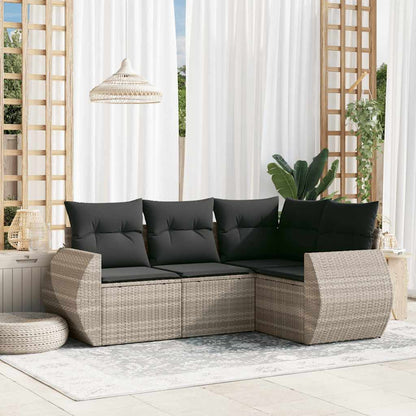 Set Divano da Giardino 4pz con Cuscini Grigio Chiaro Polyrattan - homemem39