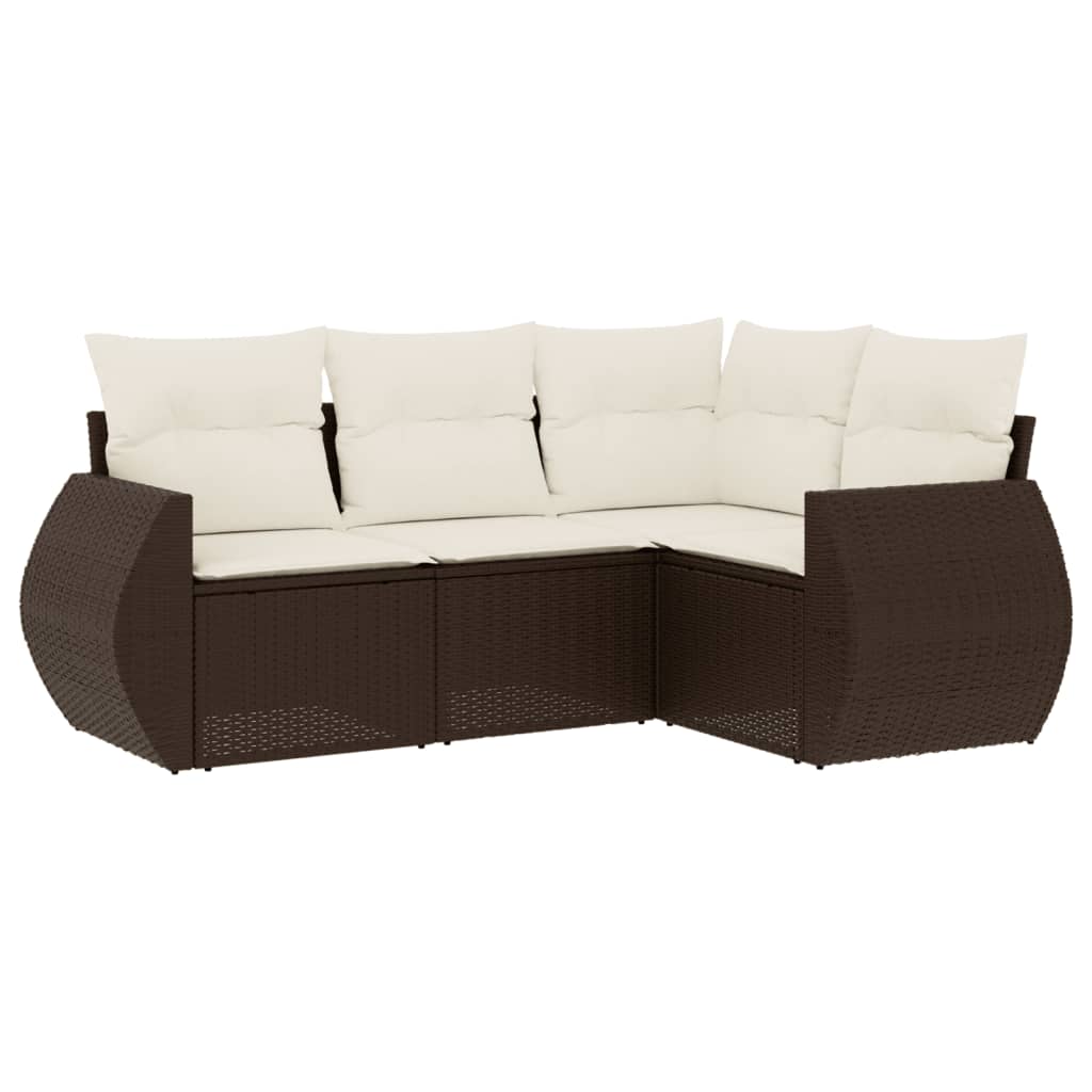 Set Divano da Giardino 4 pz con Cuscini Marrone in Polyrattan | homemem39