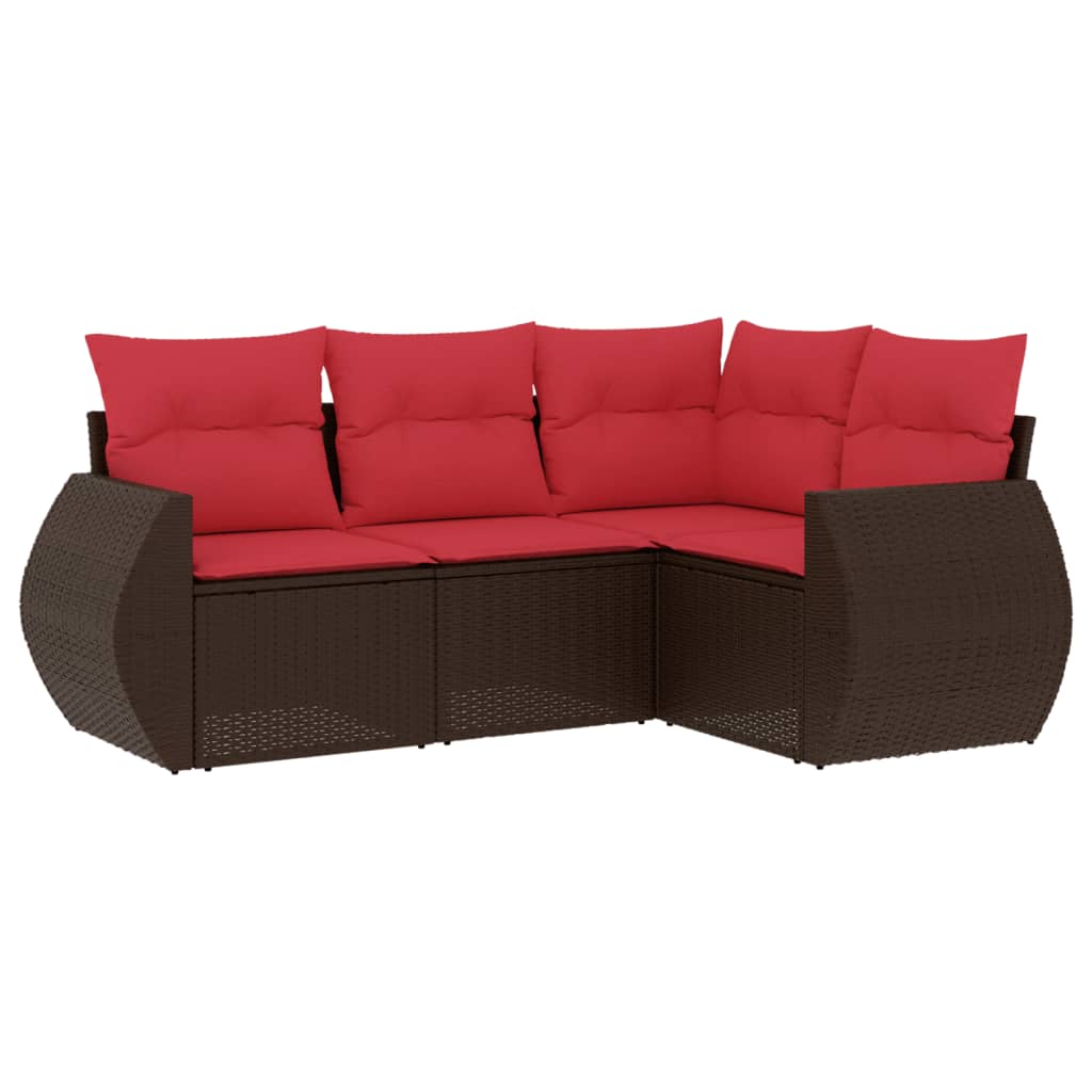 Set Divani da Giardino 4 pz con Cuscini Marrone in Polyrattan | homemem39