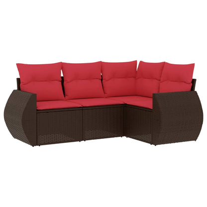 Set Divani da Giardino 4 pz con Cuscini Marrone in Polyrattan | homemem39