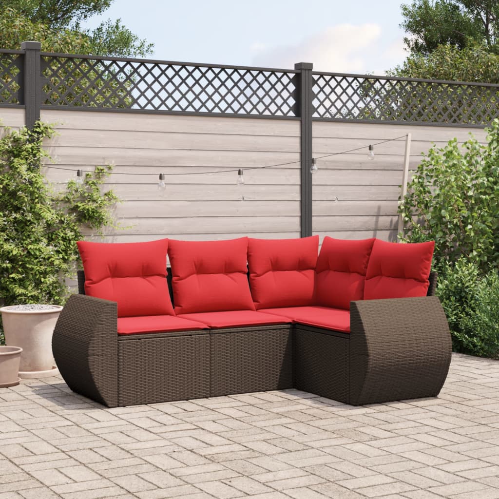 Set Divani da Giardino 4 pz con Cuscini Marrone in Polyrattan | homemem39