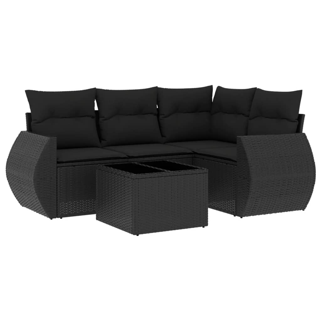 Set Divani da Giardino 5 pz con Cuscini in Polyrattan Nero - homemem39