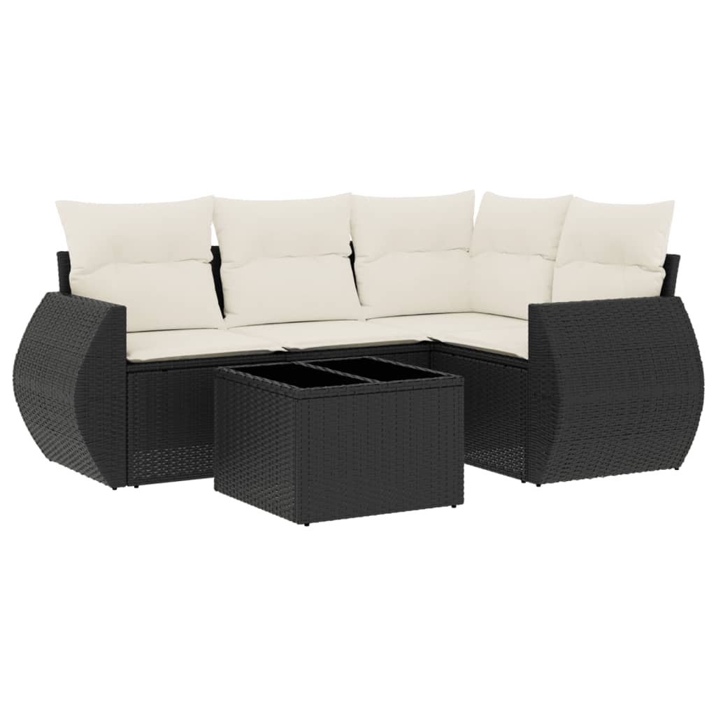 Set Divani da Giardino 5 pz con Cuscini in Polyrattan Nero - homemem39
