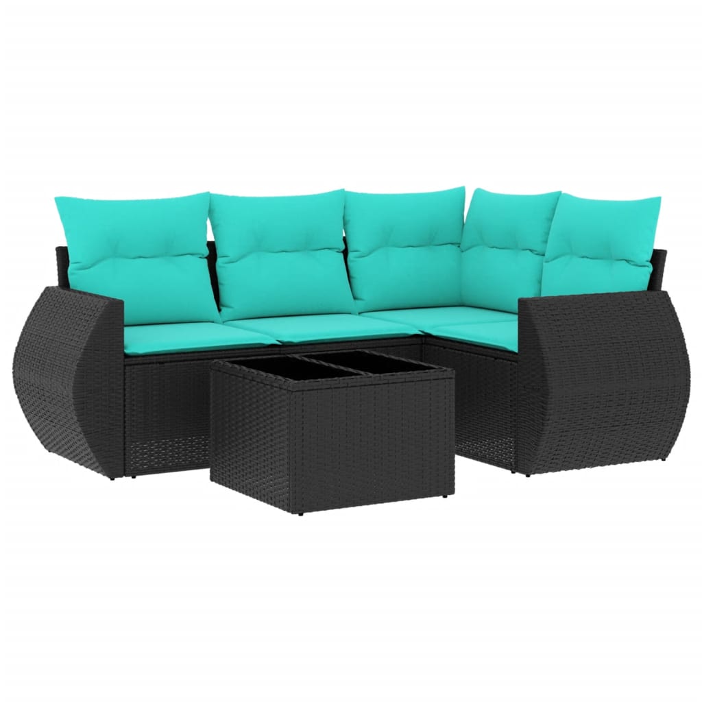 Set Divani da Giardino 5 pz con Cuscini Nero in Polyrattan | homemem39