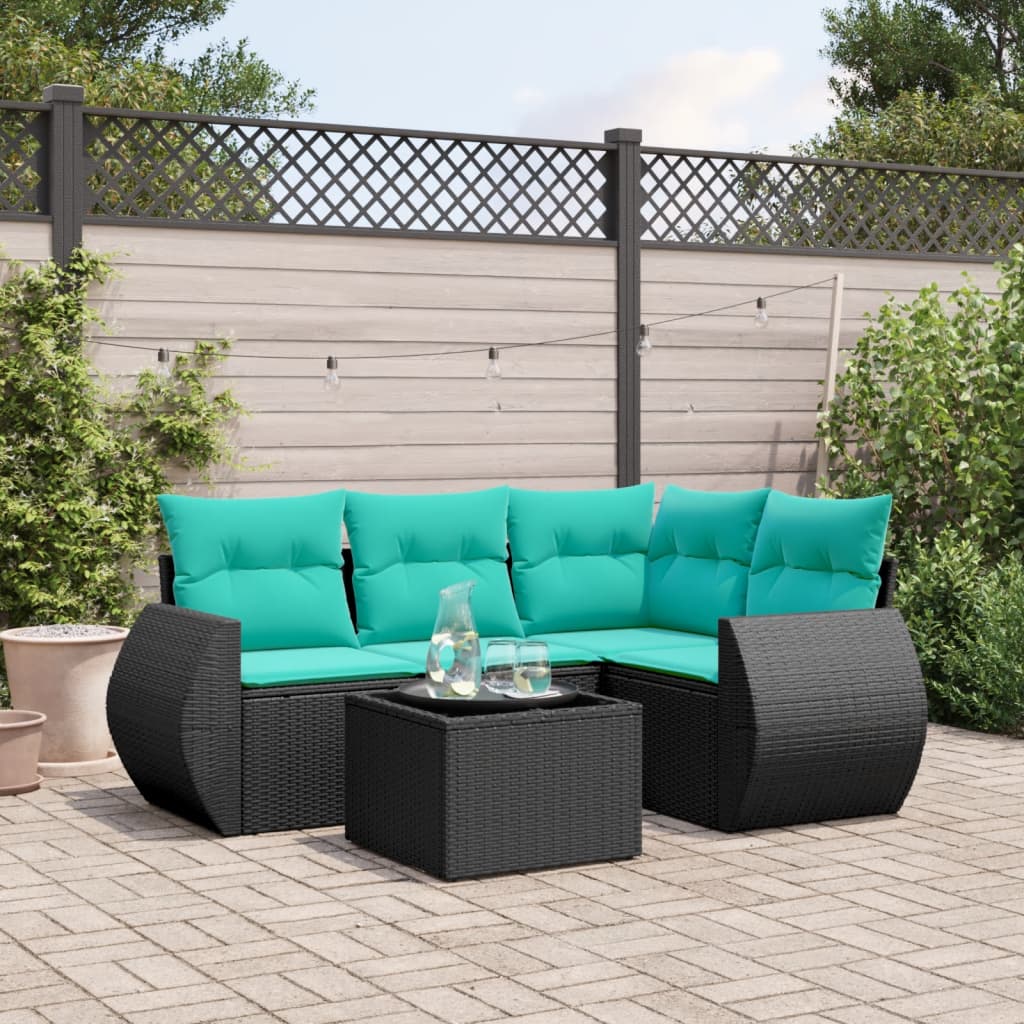 Set Divani da Giardino 5 pz con Cuscini Nero in Polyrattan | homemem39