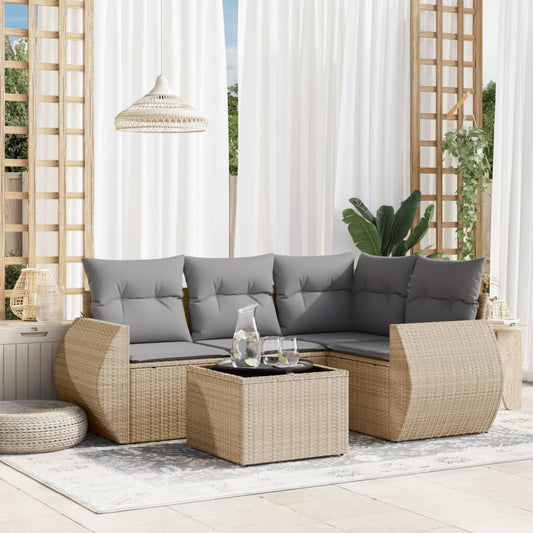 Set Divano da Giardino 5 pz con Cuscini Beige in Polyrattan - homemem39
