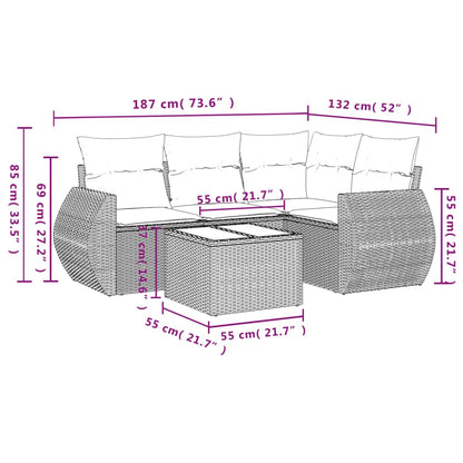 Set Divano da Giardino 5 pz con Cuscini Grigio in Polyrattan - homemem39
