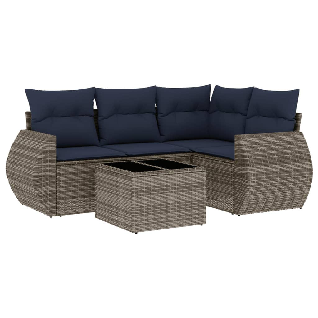 Set Divani da Giardino 5 pz con Cuscini Grigio in Polyrattan | homemem39