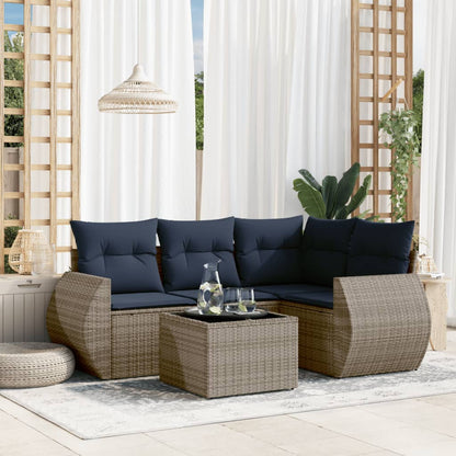 Set Divani da Giardino 5 pz con Cuscini Grigio in Polyrattan | homemem39
