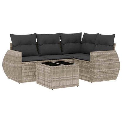 Set Divano da Giardino 5pz con Cuscini Grigio Chiaro Polyrattan | homemem39