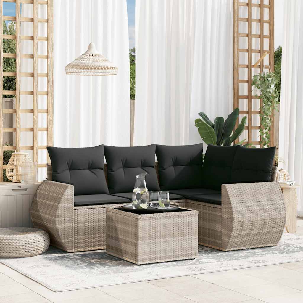 Set Divano da Giardino 5pz con Cuscini Grigio Chiaro Polyrattan | homemem39