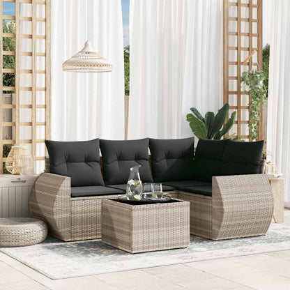 Set Divano da Giardino 5pz con Cuscini Grigio Chiaro Polyrattan | homemem39