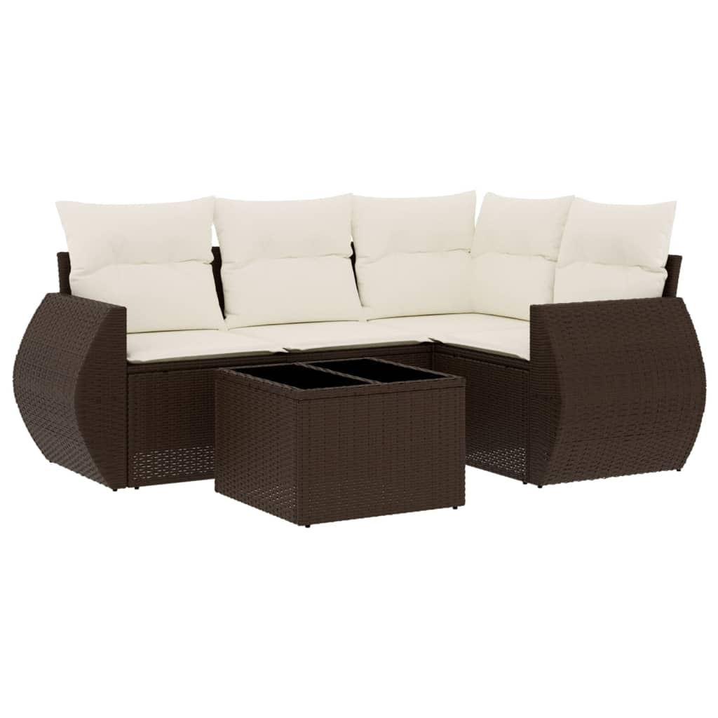 Set Divano da Giardino 5 pz con Cuscini Marrone in Polyrattan | homemem39